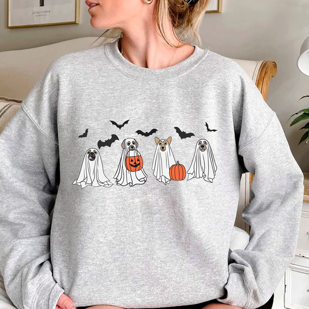 Cute Ghost Dog Halloween Sweatshirt For Men Women