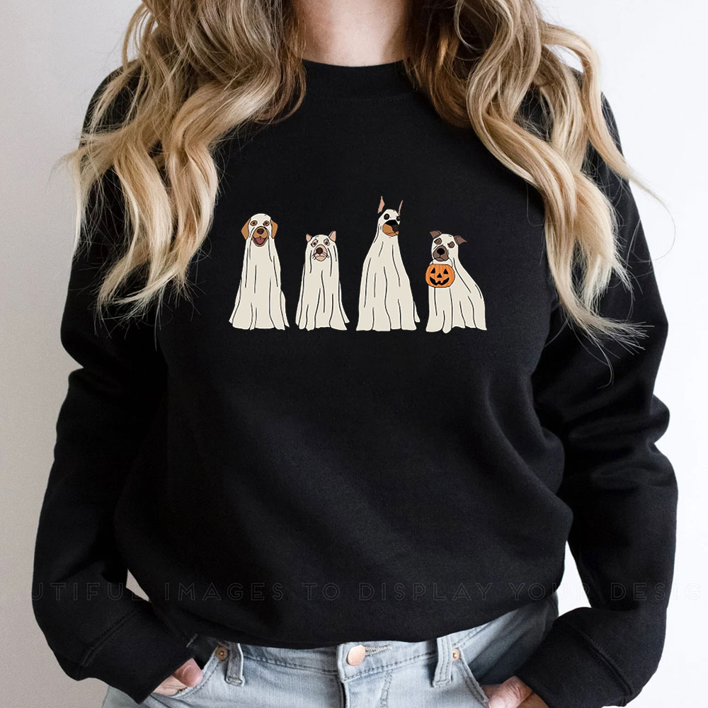 Cute Ghost Dog Halloween Pumpkin Sweatshirt For Dog Lover