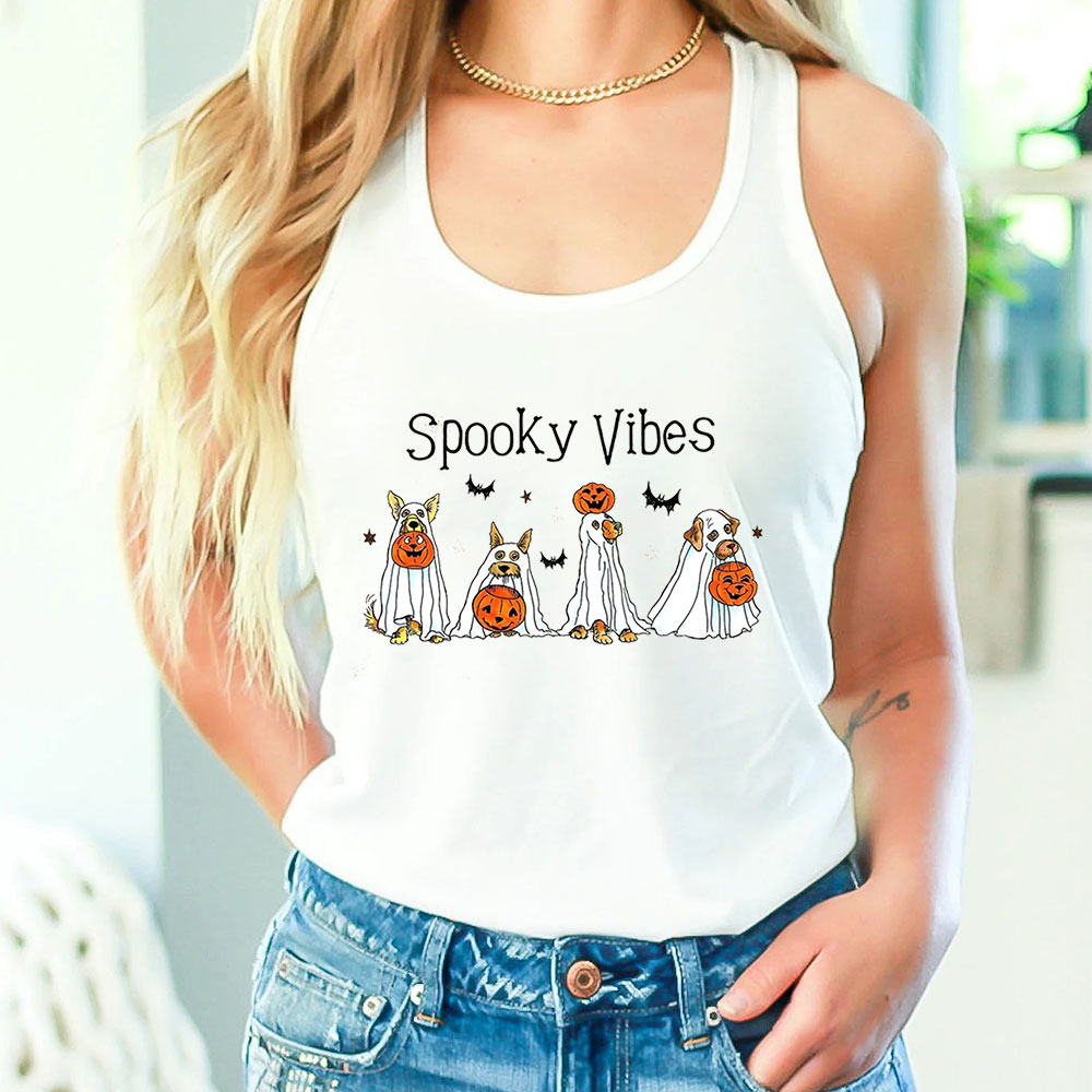 Spooky Vibes Ghost Dog Halloween Tank Top