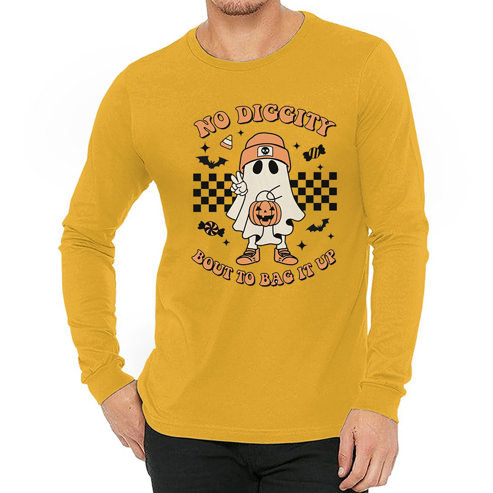 Funny Retro Halloween No Diggity Bout To Bag It Up Long Sleeves