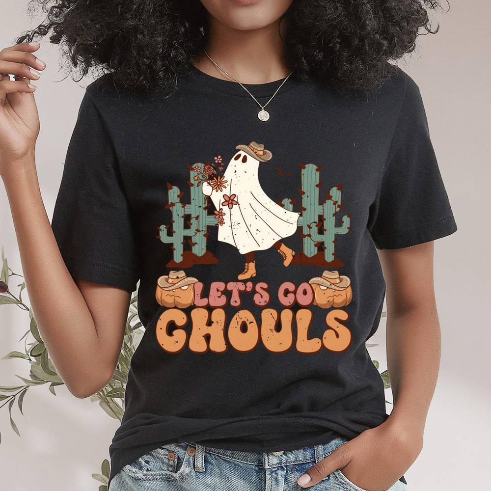 Retro Lady Ghost Cactus Lets Go Ghouls Shirt For Her