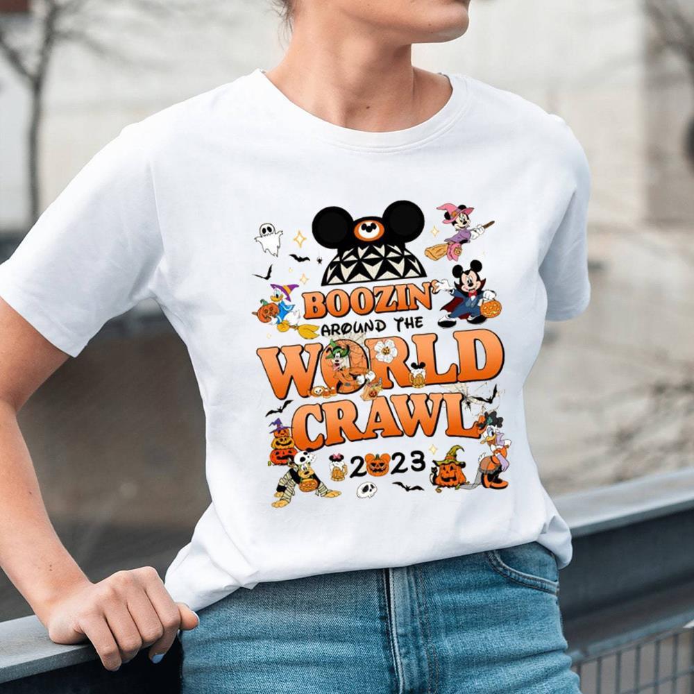 Boozin Around The World Crawl Shirt For Halloween Gift, Mickey And Friends Tee Tops Unisex Hoodie