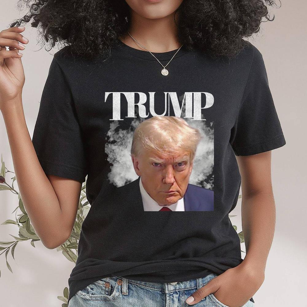 Donald Trump Mugshot Shirt From 2023 Garment Dyed, Trump Tee Tops Short Sleeve