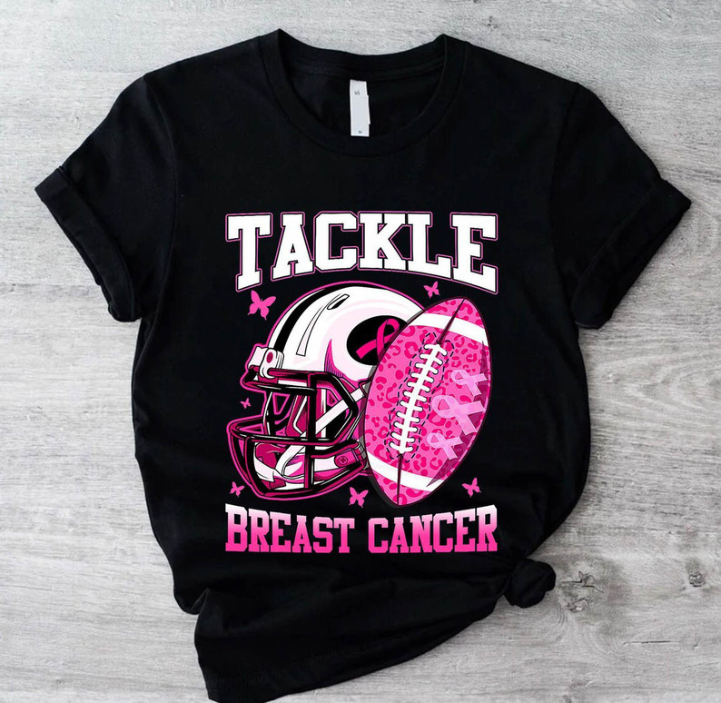Breast Cancer Sweatshirt, Tackle Cancer Football Short Sleeve Crewneck