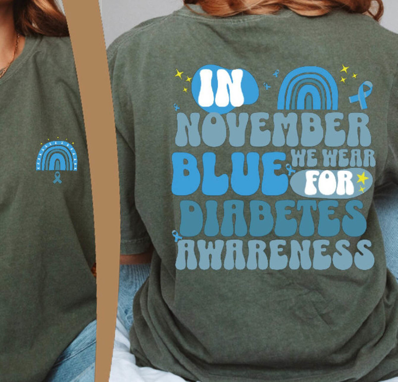 Diabetes Awareness Shirt, We Wear Blue Blue Ribbon Short Sleeve Sweater