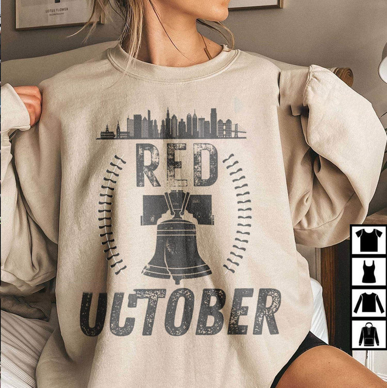 Retro Red October Philly Philadelphia Shirt, N October We Wear Red Long Sleeve Sweater