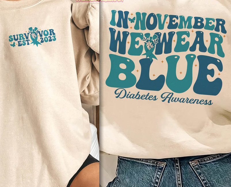 In November We Wear Blue Shirt, Blue Ribbon Diabetes Unisex Hoodie Long Sleeve