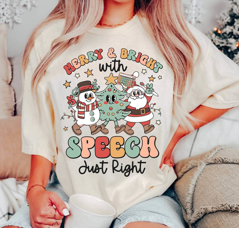 Christmas Speech Therapy Shirt, Merry And Bright Crewneck Unisex Hoodie