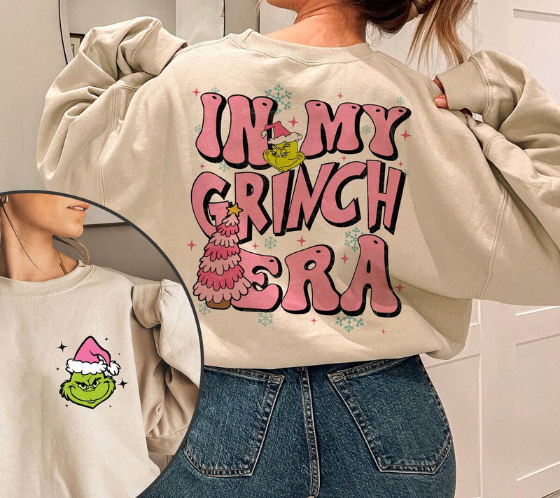 Retro In My Grinch Era Shirt, Grinch Pink Christmas Sweatshirt Crewneck
