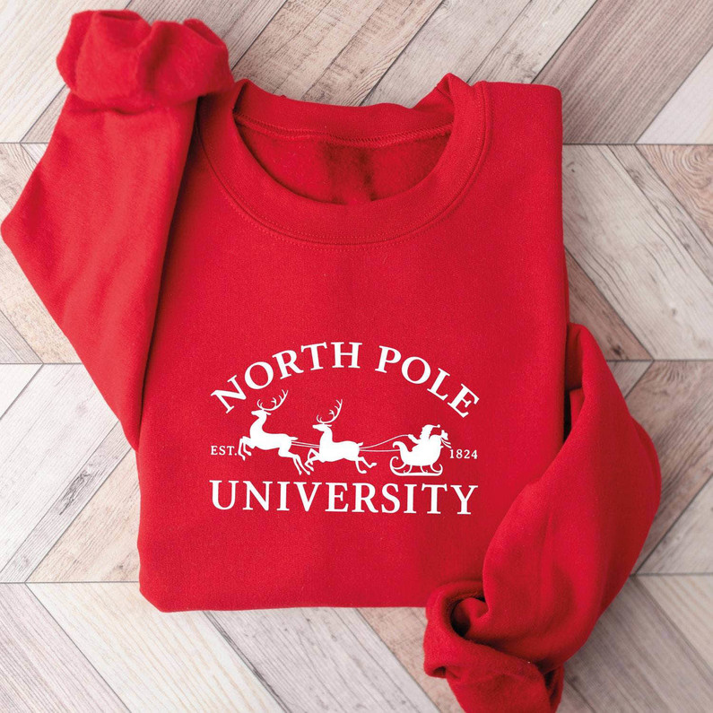 North Pole University Shirt, Christmas Deer Unisex T Shirt Short Sleeve