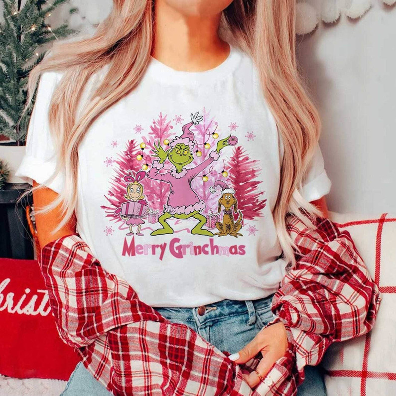 Pink Merry Grinchmas Shirt, Grinchmas Vibes Unisex Hoodie Long Sleeve