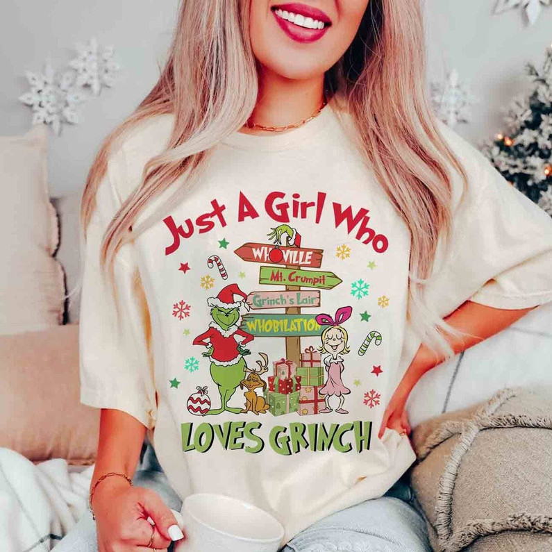 Disney Christmas Just A Girl Who Loves Grinchmas Shirt, Whoville Family Christmas Long Sleeve Sweatshirt