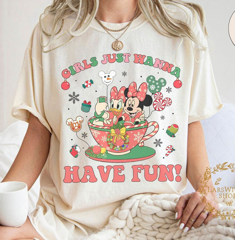 Disney Minnie Daisy Christmas Shirt, Girls Just Wanna Have Fun Crewneck Unisex Hoodie