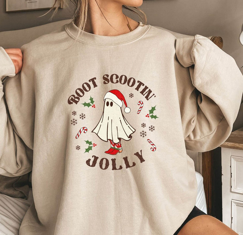 Boot Scootin Spooky Christmas Shirt, Cowboy Ghost Unisex Hoodie Crewneck