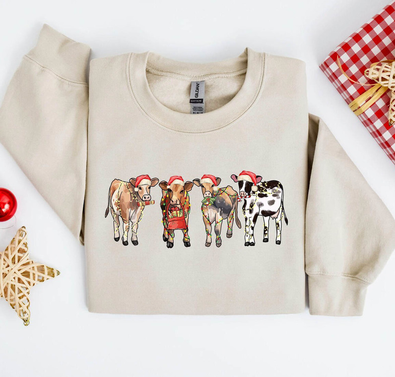 Christmas Cow Cute Shirt, Farm Christmas Unisex Hoodie Sweater