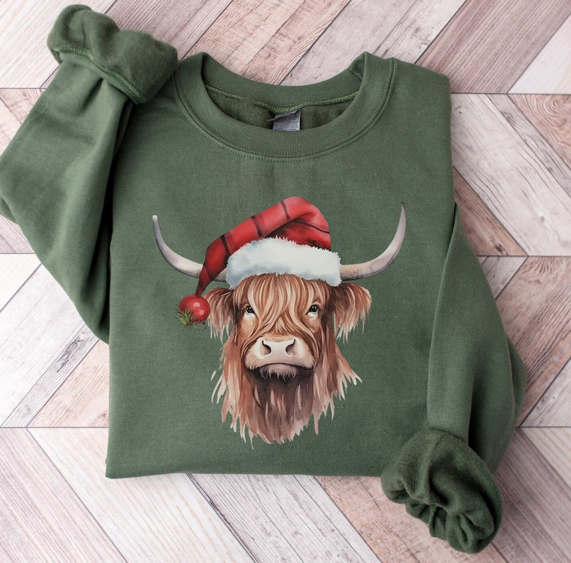 Highland Cow Christmas Shirt, Farm Christmas Long Sleeve Unisex T Shirt