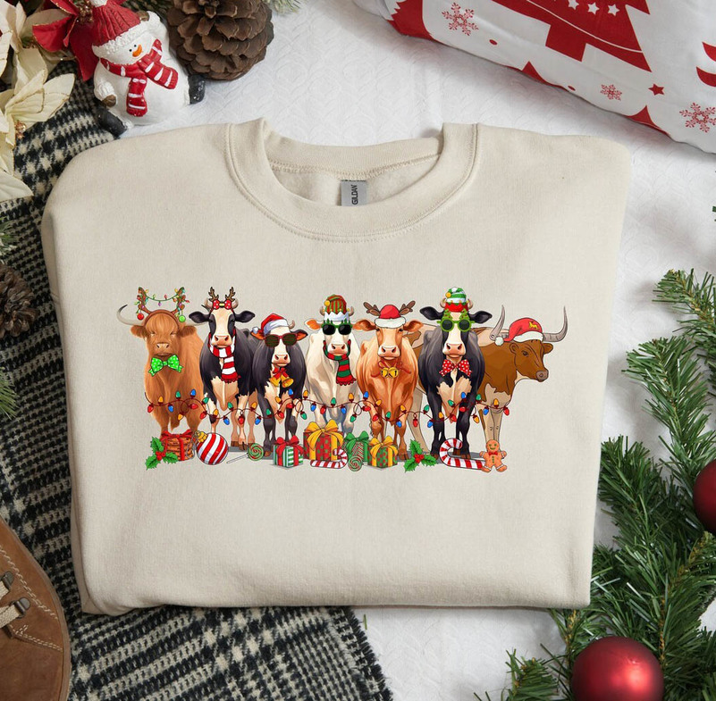Cute Cow Christmas Shirt, Cow Lover Short Sleeve Long Sleeve