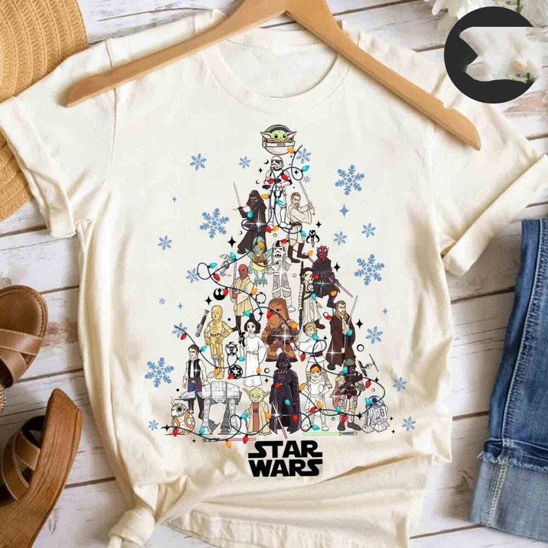 Disney Star Wars Christmas Tree Shirt, Christmas Lights Unisex Hoodie Long Sleeve