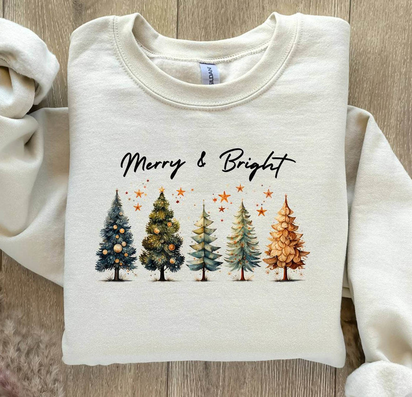 Merry And Bright Shirt, Christmas Tree Long Sleeve Short Sleeve