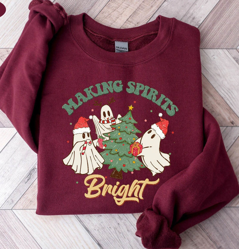 Making Spirits Bright Shirt, Christmas Ghost Long Sleeve Unisex Hoodie