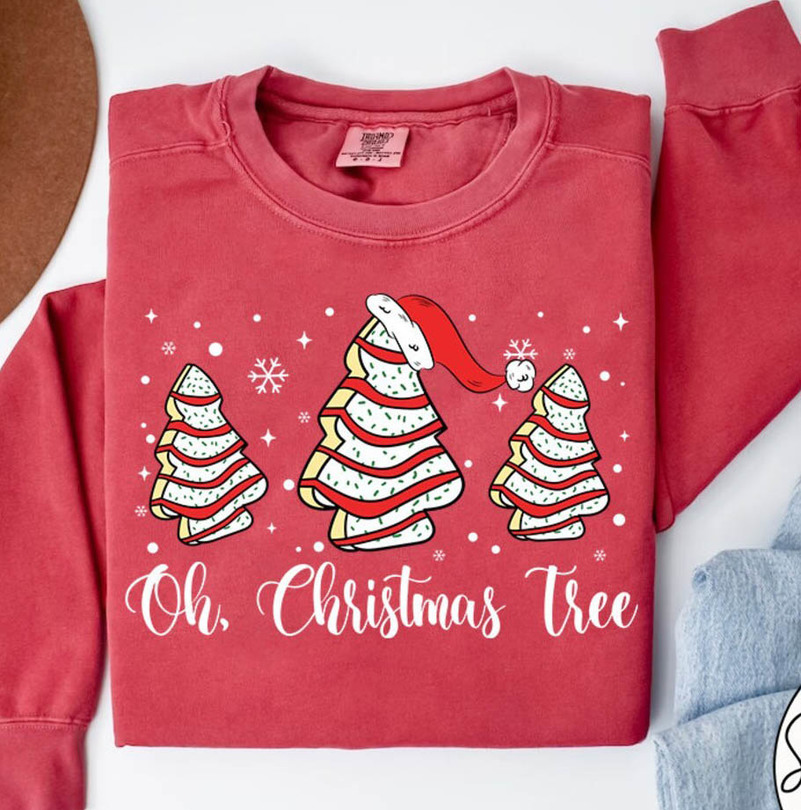 Christmas Tree Cake Shirt, Comfort Oh Christmas Tree Crewneck Unisex T Shirt