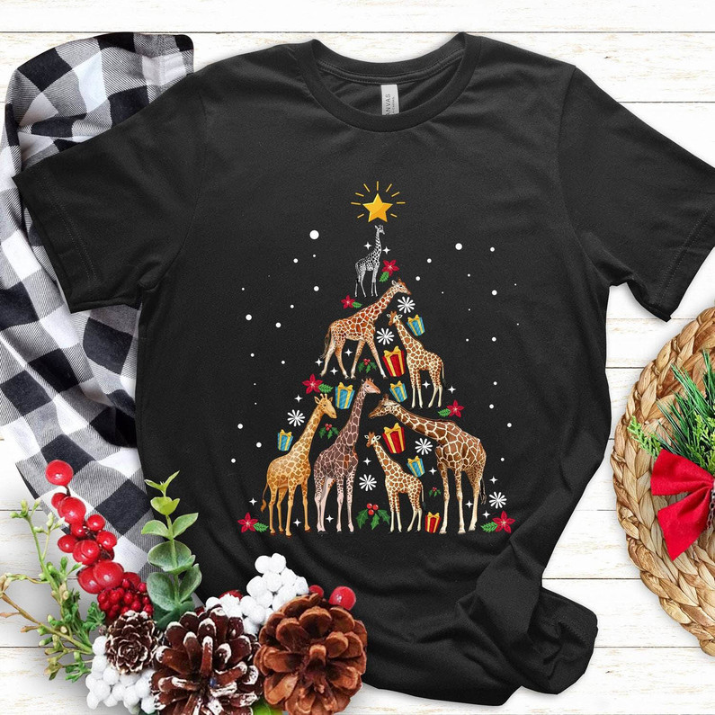 Giraffe Christmas Tree Shirt, Funny Xmas Tee Tops Unisex T Shirt