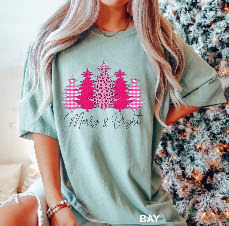 Merry And Bright Shirt, Christmas Tree Sweater Short Sleeve