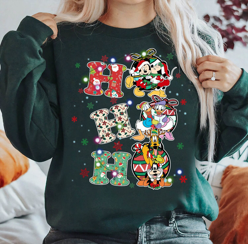 Ho Ho Ho Christmas Shirt, Christmas Light Mickey And Friends Sweatshirt Short Sleeve