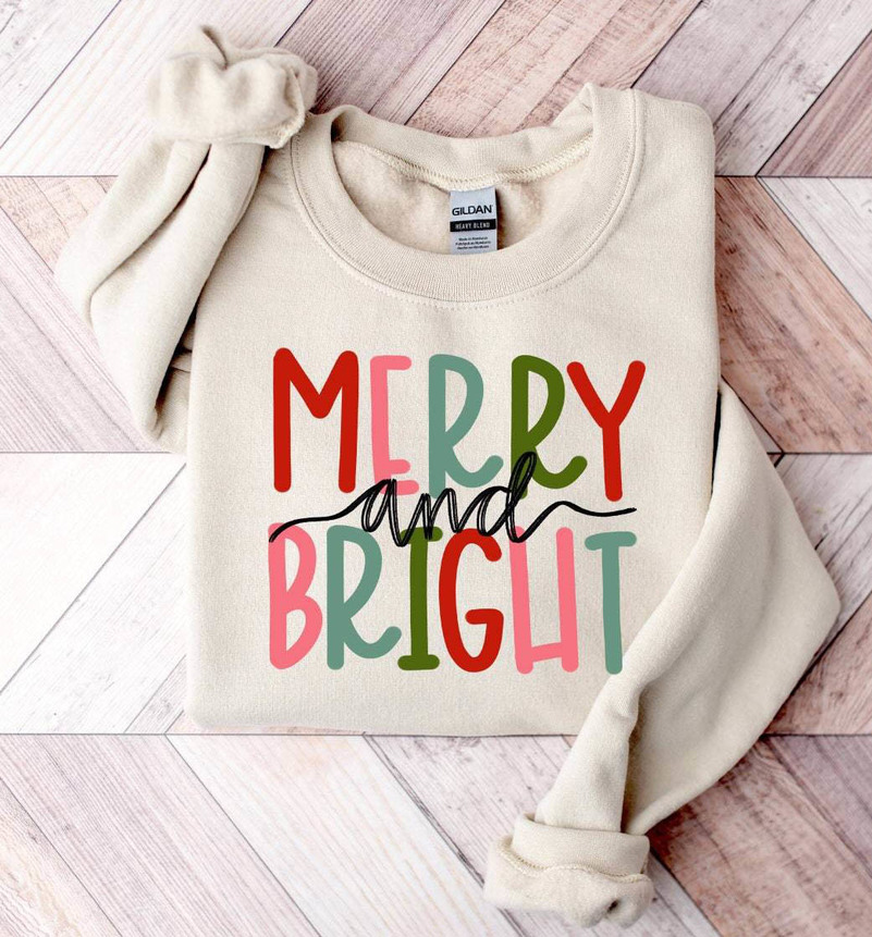 Merry And Bright Shirt, Family Christmas Crewneck Sweatshirt