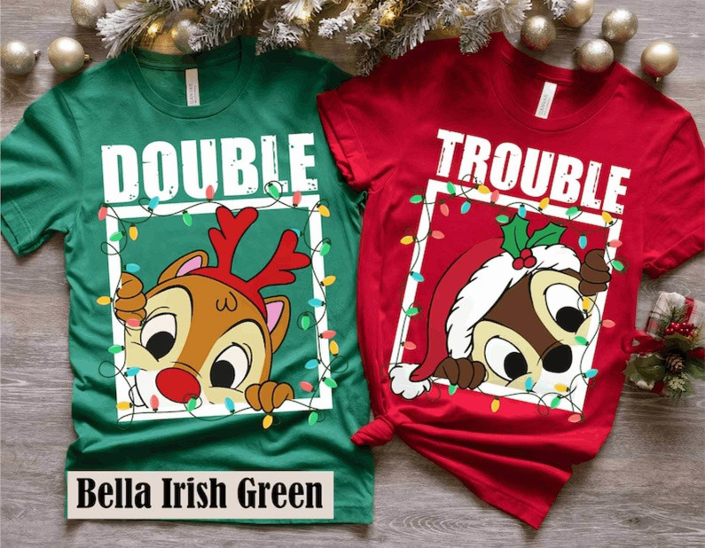 Chip And Dale Christmas Shirt, Double Trouble Christmas Couples Short Sleeve Unisex T Shirt