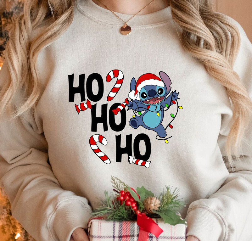 Ho Ho Ho Christmas Shirt, Disney Stitch Short Sleeve Unisex T Shirt
