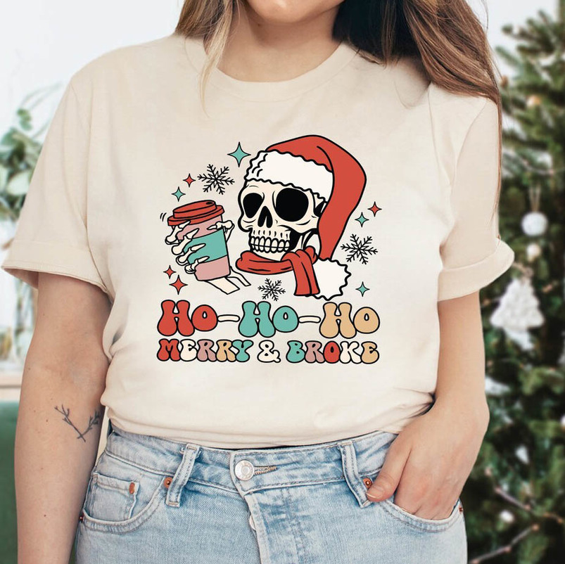 Ho Ho Ho Christmas Shirt, Santa Skeleton Short Sleeve Unisex T Shirt