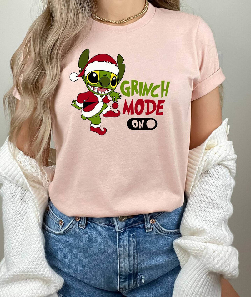 Stitch Grinch Mode On Shirt, Comfort Christmas Crewneck Unisex T Shirt