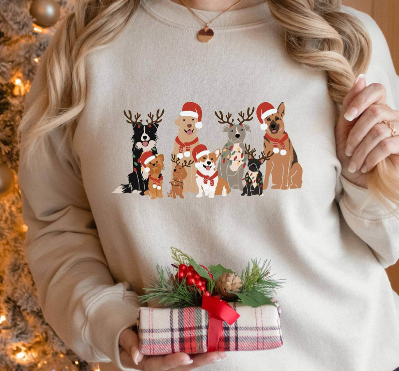 Christmas Dogs Shirt, Christmas Dog Lover Crewneck Unisex T Shirt