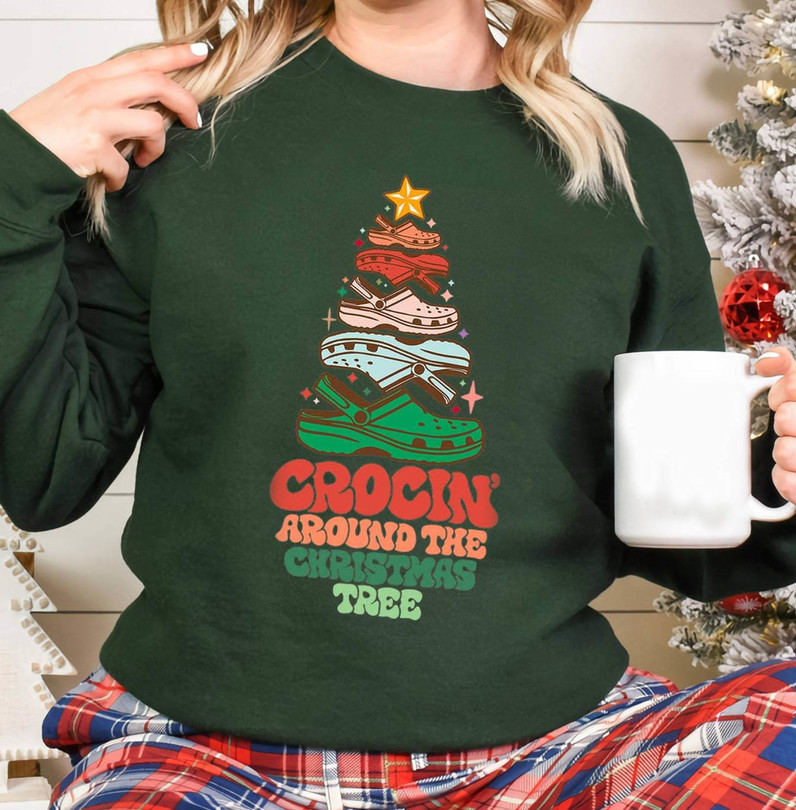 Cute Crocs Christmas Tree Shirt, Family Christmas Crewneck Unisex T Shirt