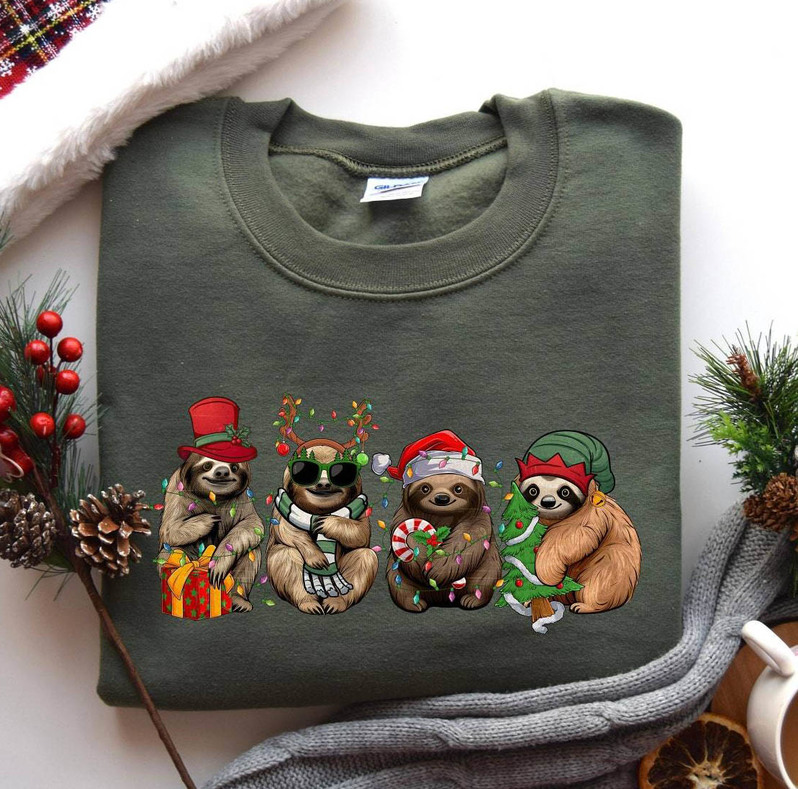 Retro Sloth Christmas Lights Shirt, Funny Sloth Xmas Unisex T Shirt Long Sleeve