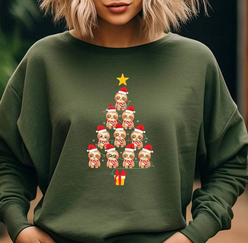 Sloth Christmas Tree Shirt, Funny Sloth Crewneck Sweatshirt Sweater