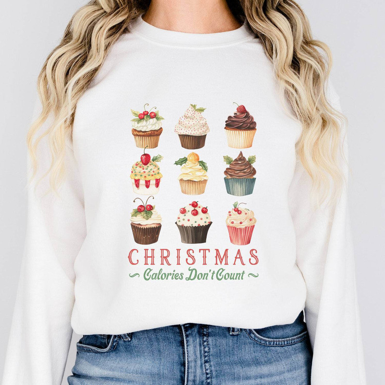 Funny Christmas Cookie Shirt, Christmas Calories Don't Count Crewneck Sweatshirt Long Sleeve