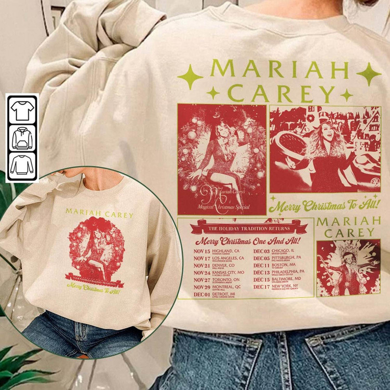 Mariah Carey 2023 One And All Music Shirt, Vintage Christmas Unisex T Shirt Long Sleeve