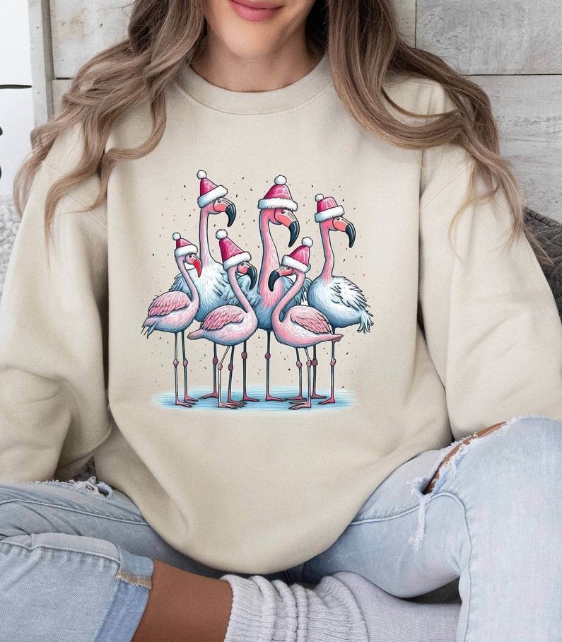 Flamingo Christmas Cute Shirt, Flamingo Lover Unisex Hoodie Sweater