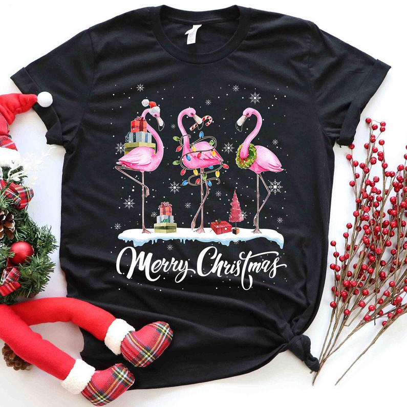 Erry Christmas Flamingo Shirt, Cute Flamingo Sweater Short Sleeve