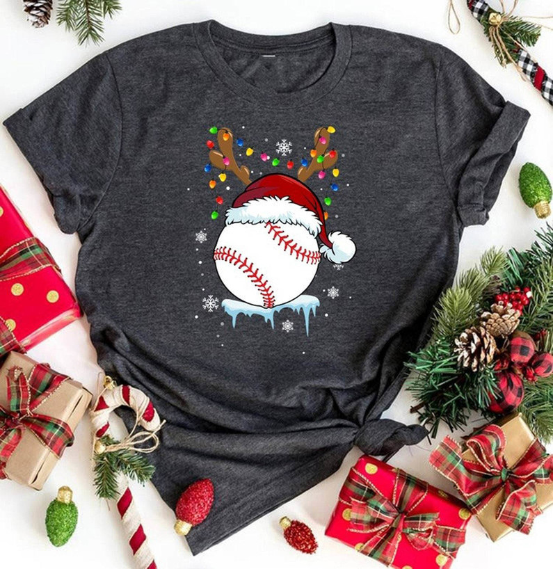 Baseball Christmas Santa Hat Shirt, Christmas Baseball Tee Tops Sweater