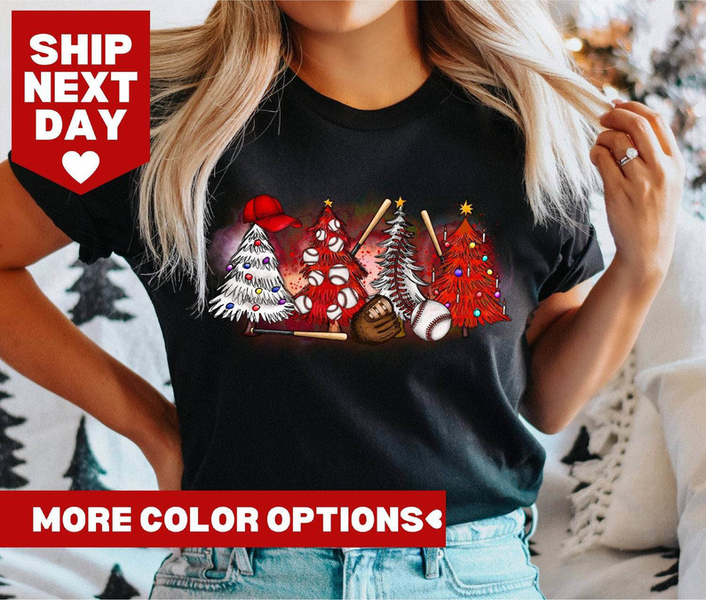 Baseball Themed Christmas Shirt, Christmas Tree Unisex T Shirt Tee Tops