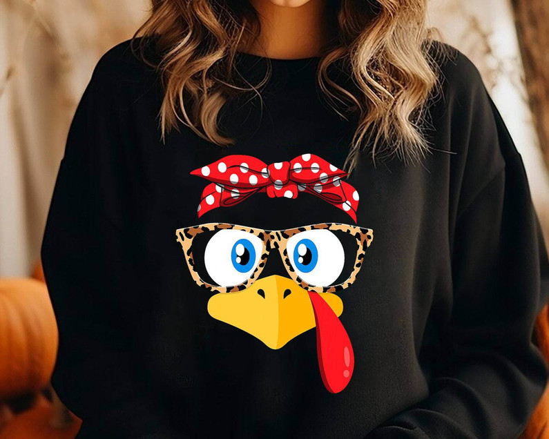 Turkey Face With Glasses Shirt, Thanksgiving 2023 Unisex T Shirt Short Sleeve