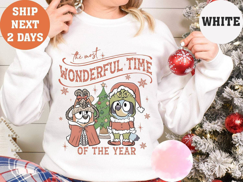 Bluey Dog Christmas Shirt, The Most Wonderful Time Of The Year Bluey Unisex Hoodie Long Sleeve