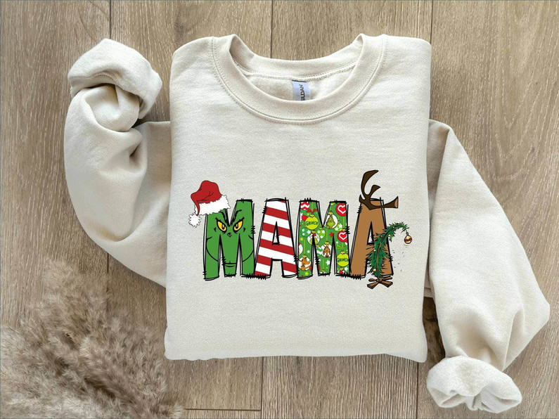 Mama Grinch Shirt, Funny Christmas Grinch Face Short Sleeve Crewneck Sweatshirt