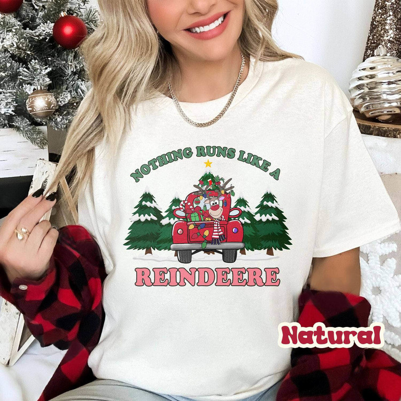 Retro Nothing Runs Like A Reindeer Shirt, Comfort Christmas Tractor Reindeer Crewneck Sweatshirt Long Sleeve