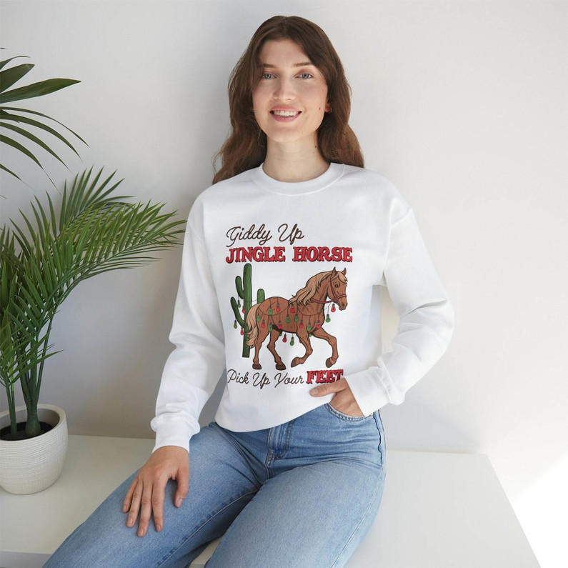 Giddy Up Jingle Horse Pick Up Your Feet Shirt, Christmas Festive Long Sleeve Short Sleeve