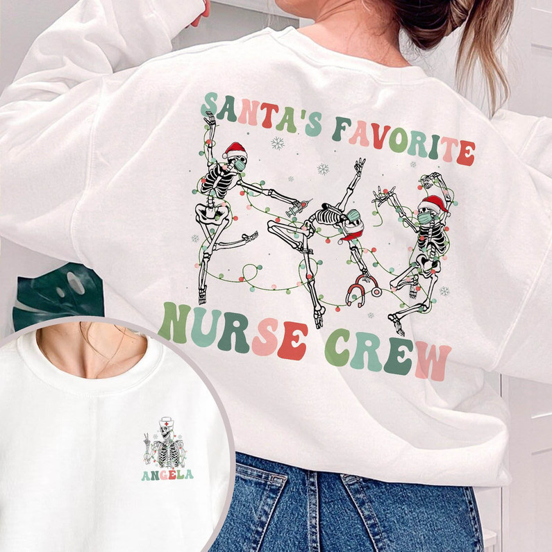 Skeleton Nurse Christmas Shirt, Nurse Crew Christmas Short Sleeve Sweater