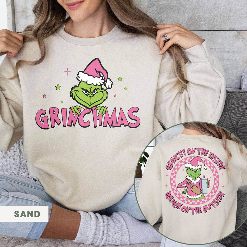 Merry Grinchmas Shirt, On The Inside Bougie On The Outside Long Sleeve Tee Tops